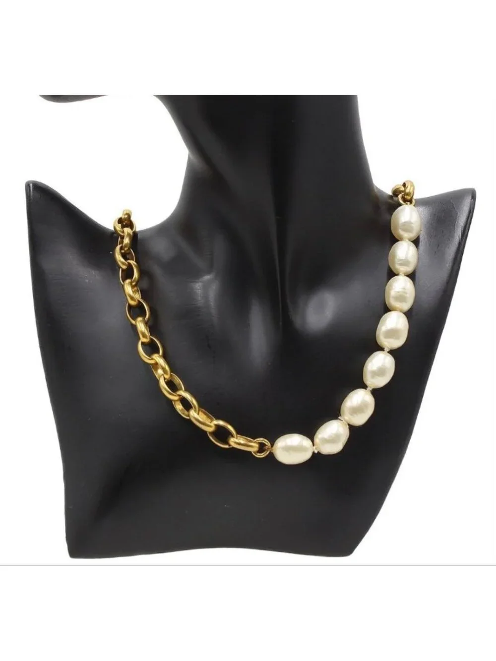 Chanel CC Logo Faux Pearl Long Chain Necklace